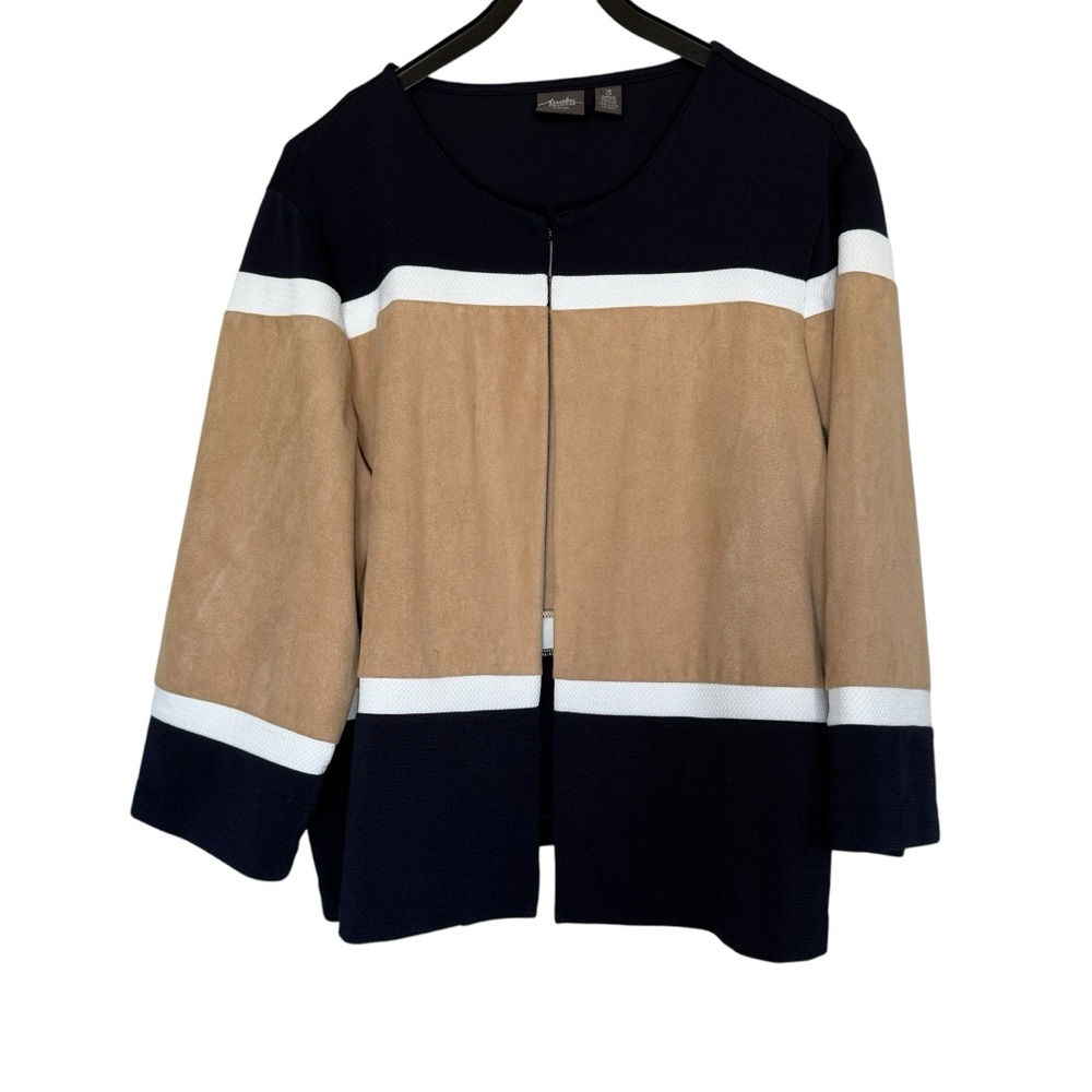 Chico’s Travelers Collection Women’s Sz 3(XL) Colorblock Jacket Navy/Camel